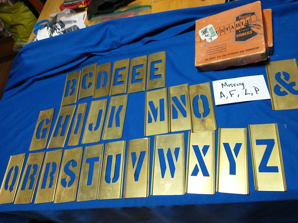 Vintage REESE'S Brass Interlocking Adjustable Letters stencils 2" LETTERS GOTHIC