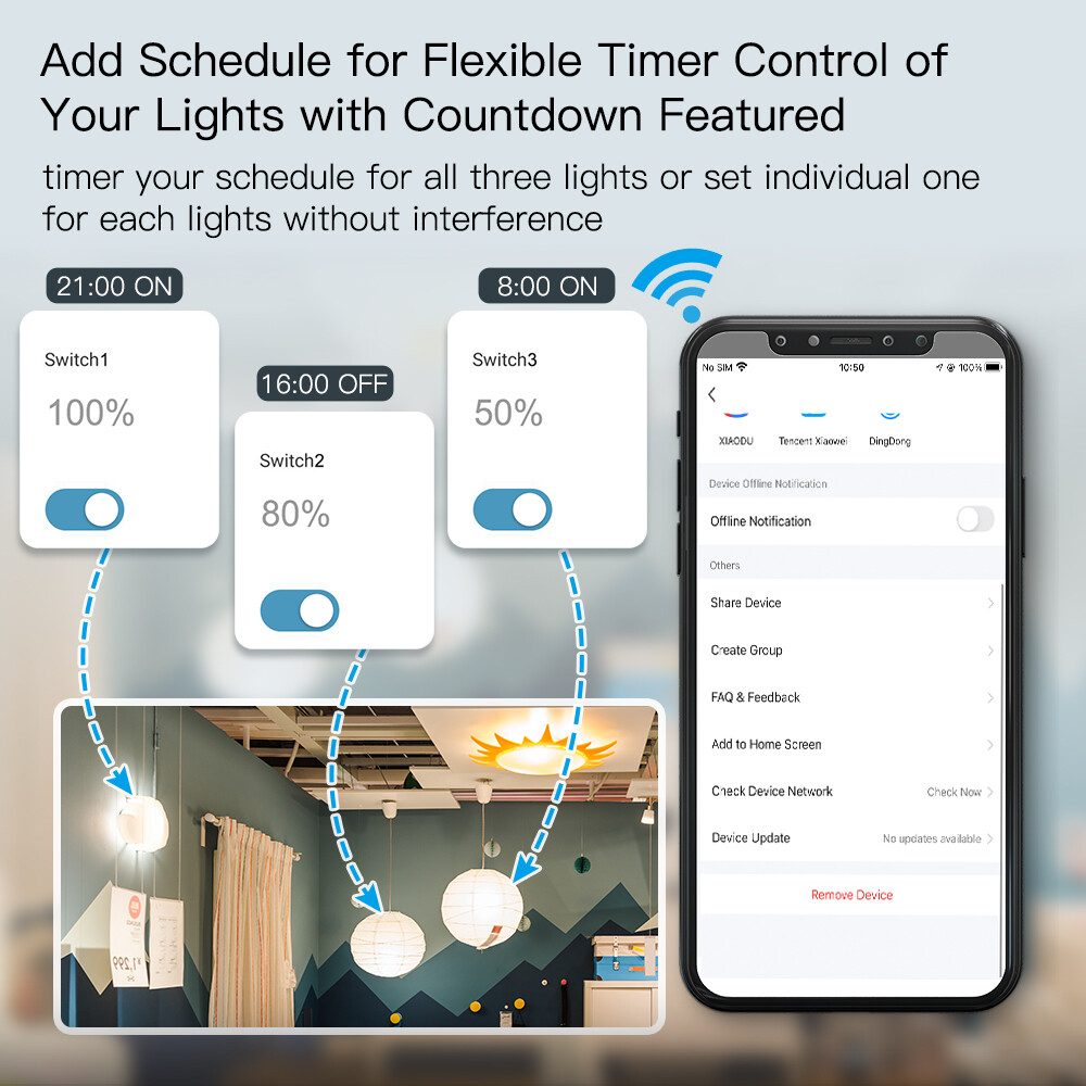 MOES 1/2/3 Gang WiFi Smart Light Dimmer Switch Wall Touch Panel Alexa Google APP