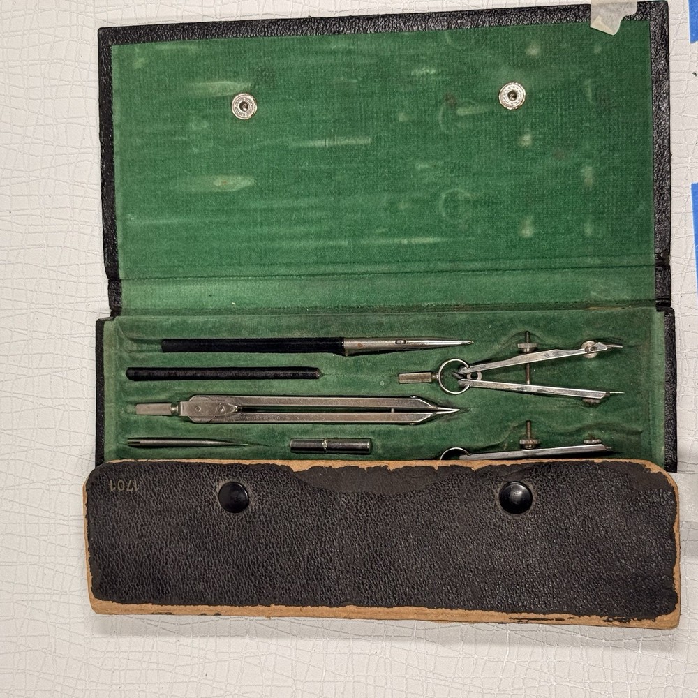 Vintage German Drafting Compass Set 1701 Geometry Tool Kit w/Case