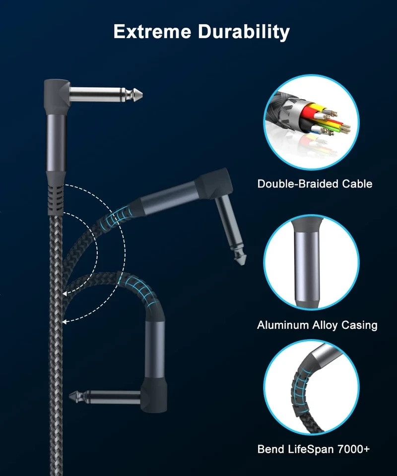 6-Inch Guitar Patch Cables 3-Pack, Right-Angle 1/4" Audio Connectors