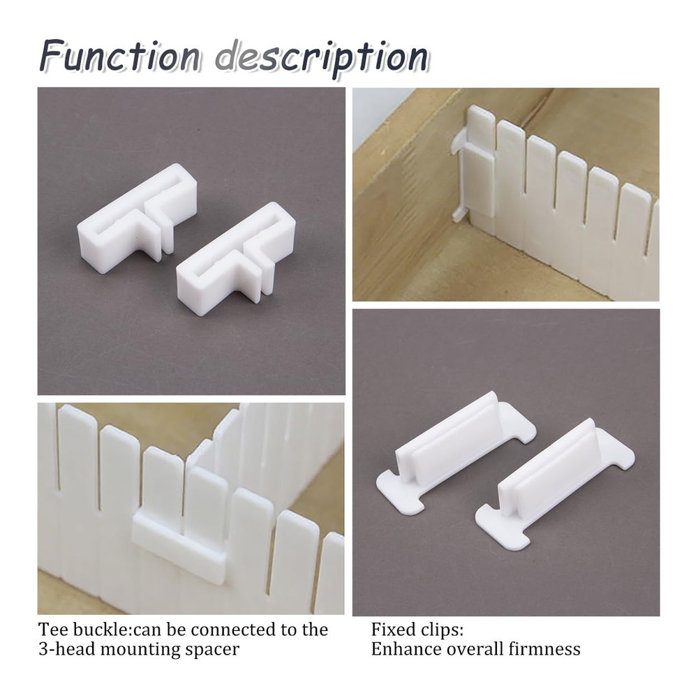 38Pcs Adjustable Drawer Divider Clips Holder Plastic Side Fixing Buckle for D...