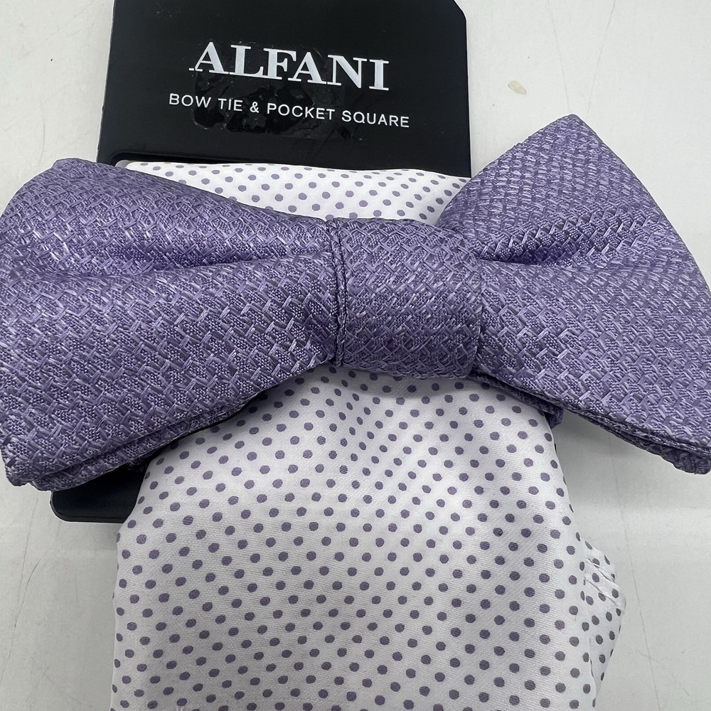 Alfani Men's Bow Tie & Solid Pocket Square Set NWT Purple