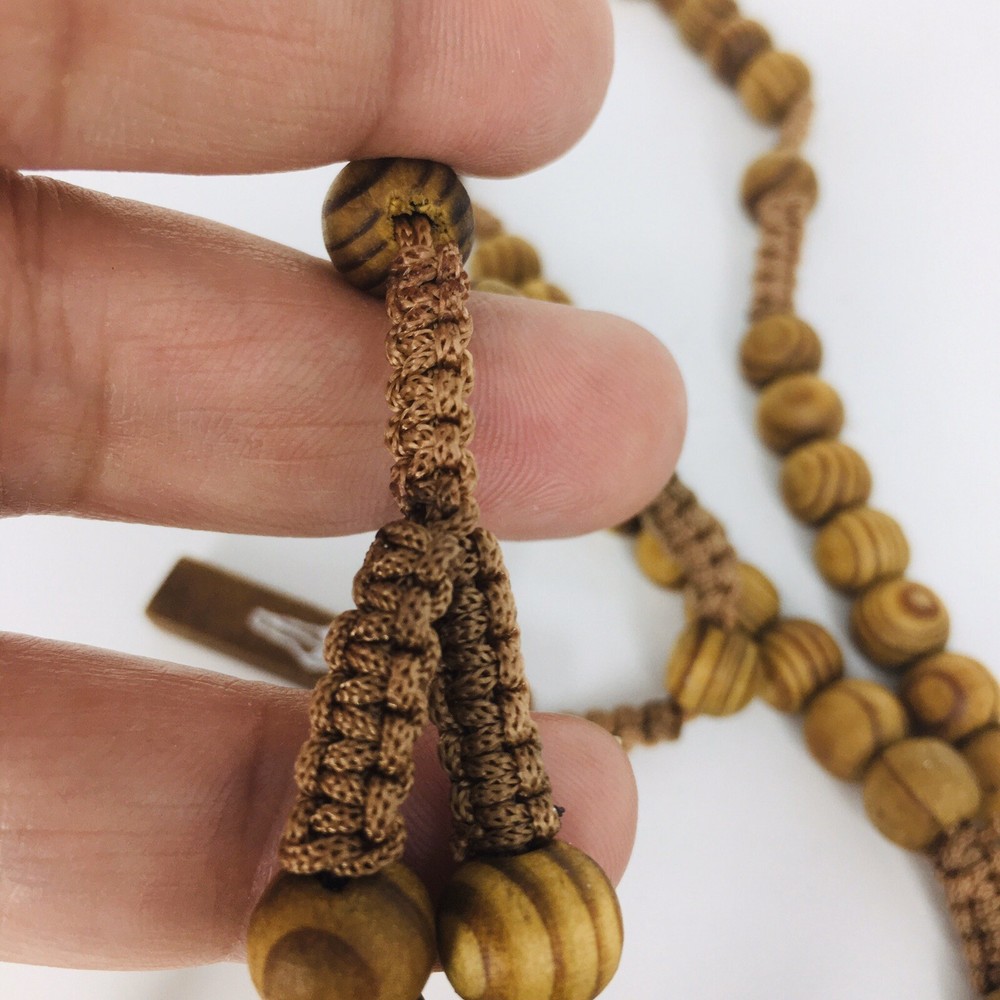 Handmade Macrame Rosary Catholic Natural Wood Beads Lead Free Vintage 4200