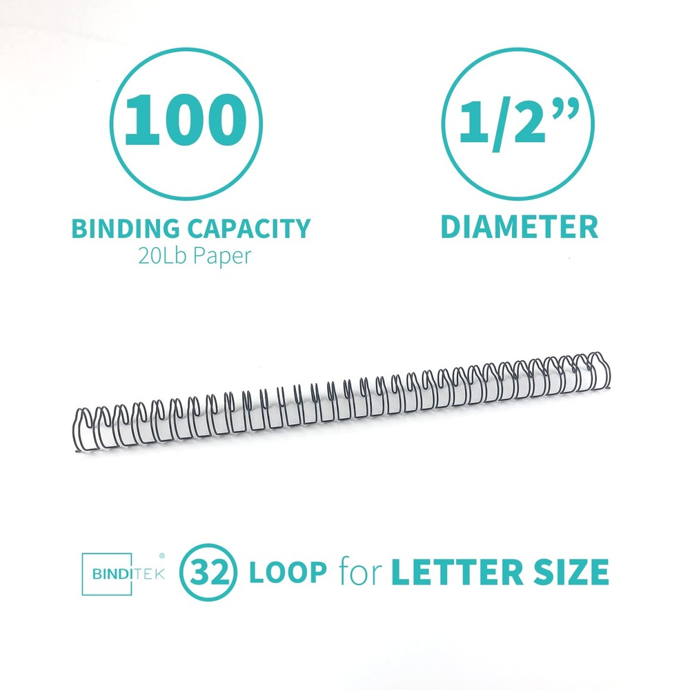 50 Pack 1/2 Inch Double Loop Binding Wires Spiral Notebook Maker, 3:1 Pitch