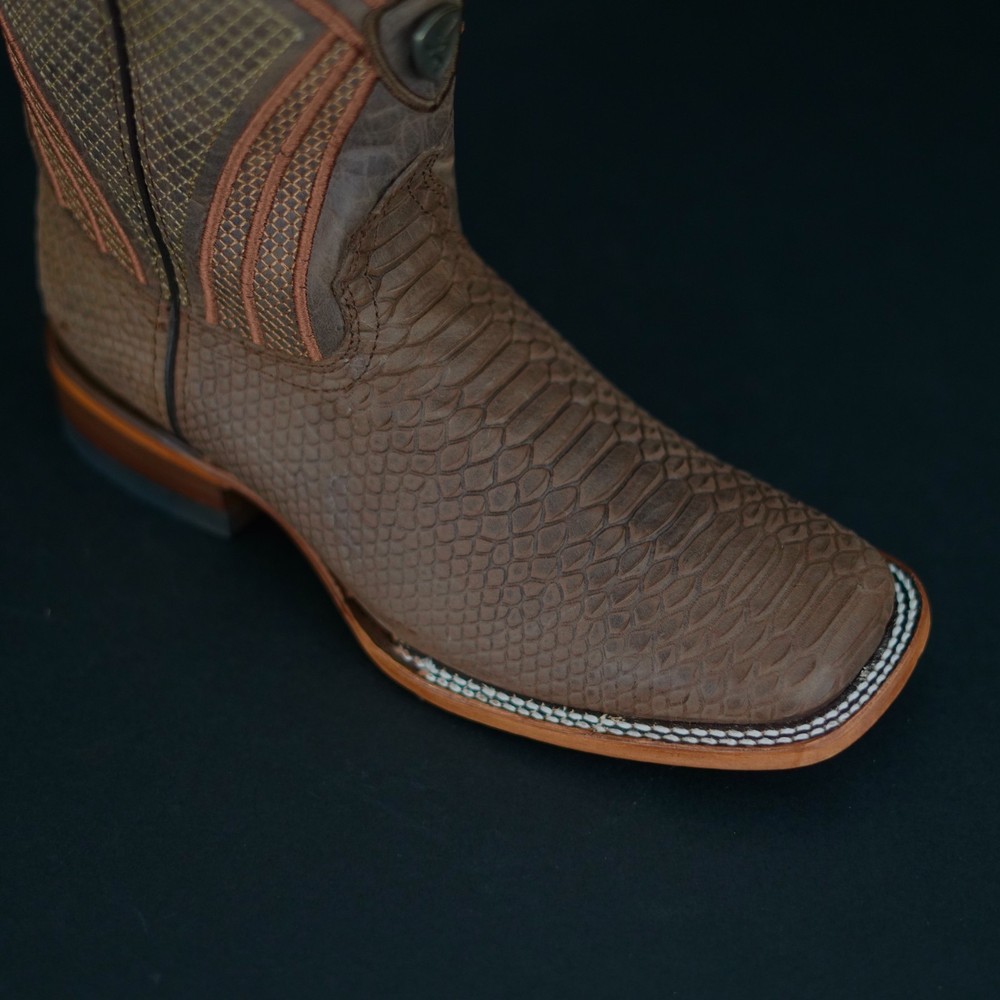 Men's Rodeo Python Print Western Boots by Rancho Botas with Square Toe
