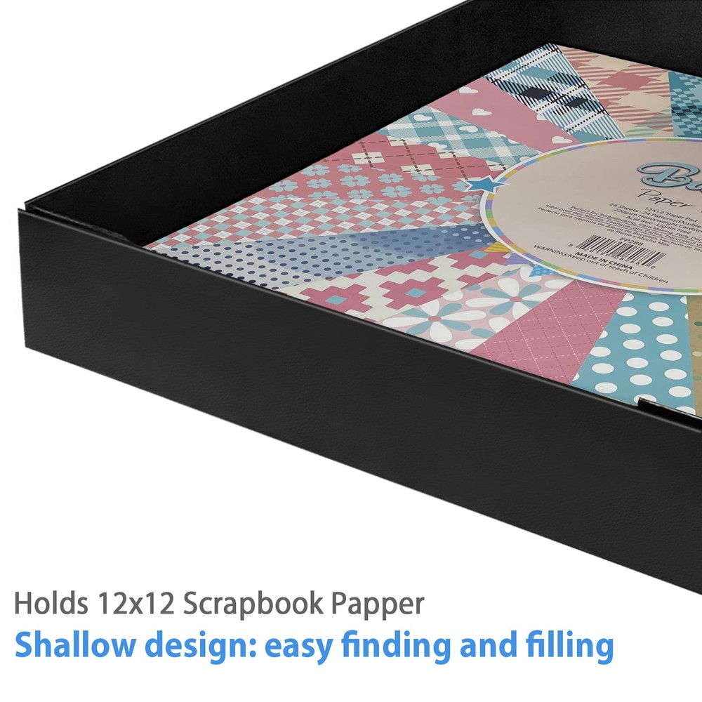 12x12 Scrapbook Storage Box for Scrapbooks, Papers and 1pack, Solid Black