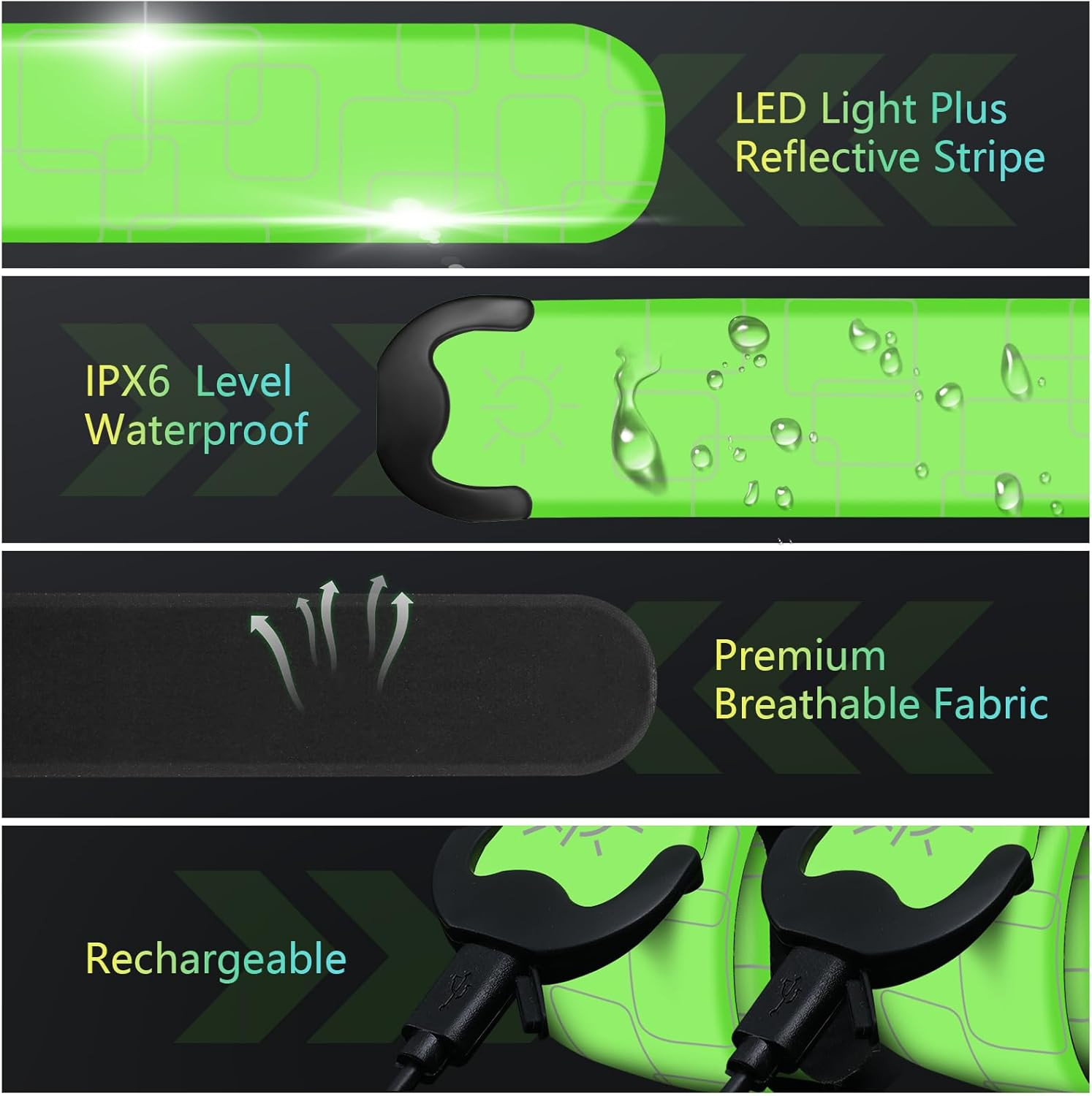 Rechargeable LED Armband, 2PCS High Visibility Running Gear for Night Safety, Ru