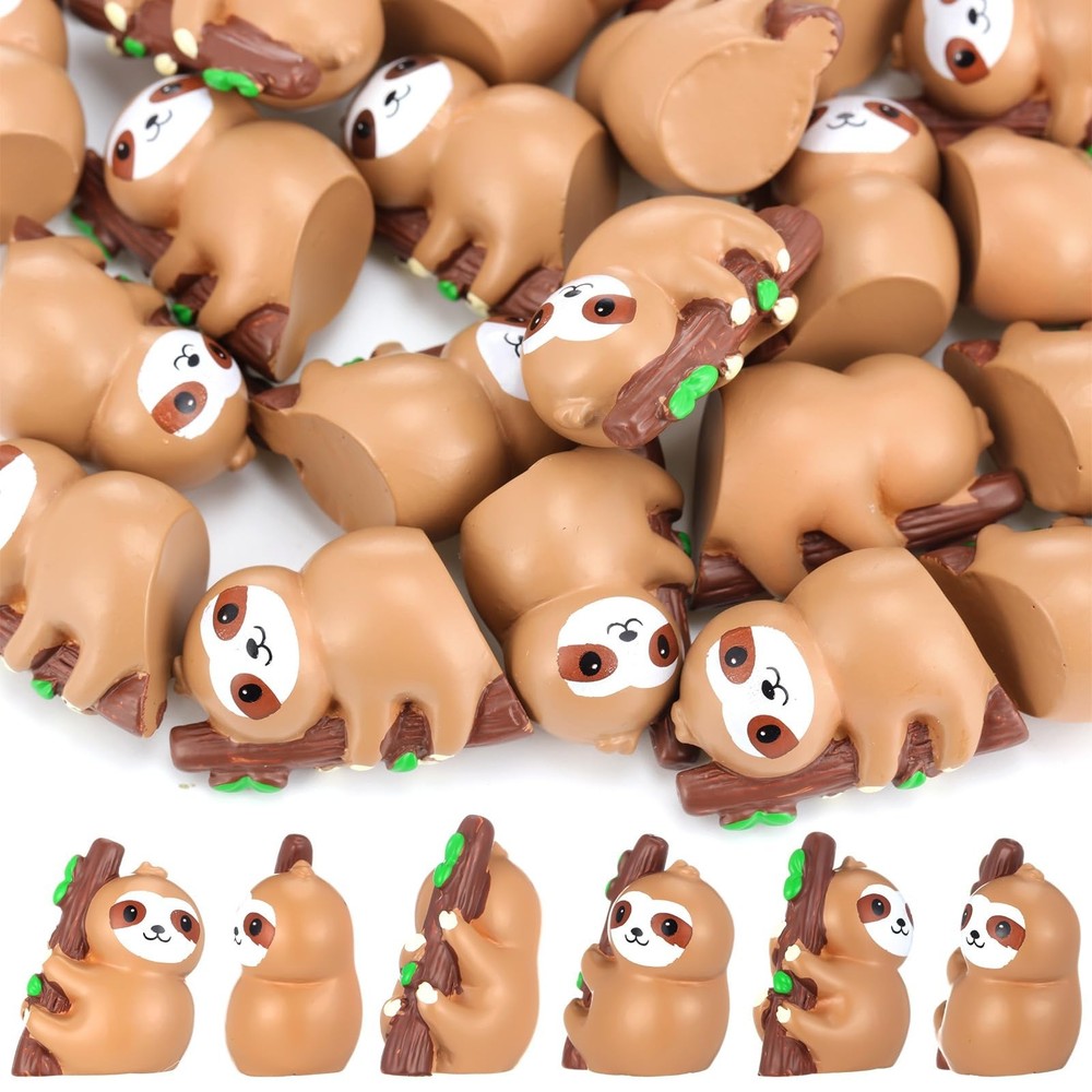 48 Pcs Mini Sloth Figurines Resin Mini Animals Tiny Resin Sloth for Micro Lan...