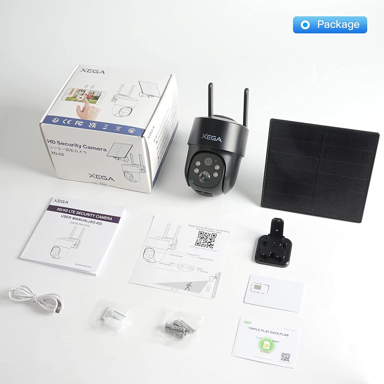 Xega Wireless 4G LTE Cellular Security Camera Solar with SIM Card & 2 Way Talk