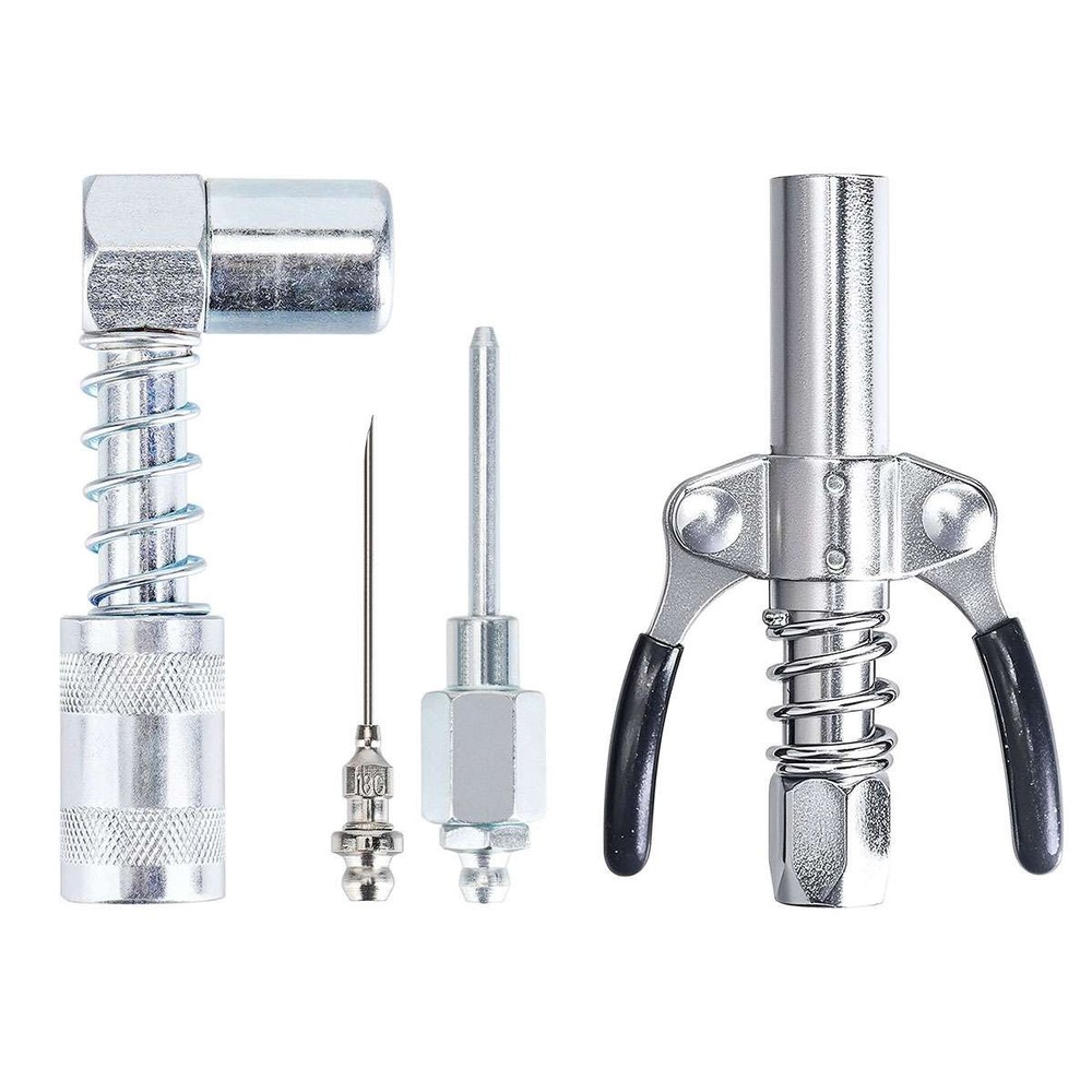 4x Grease Gun Fitting Tool Kit 90 Degree Coupler Adapter Needle Tips Dispenser