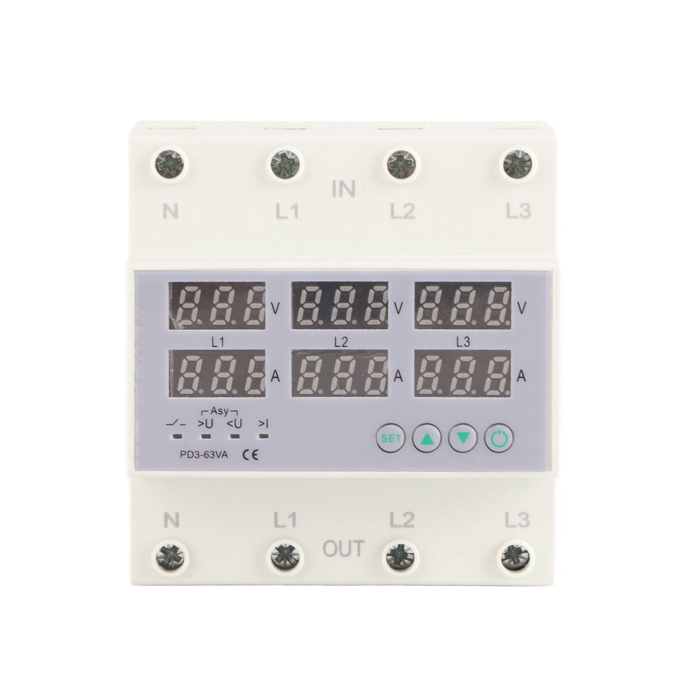 3 Phase DIN Rail Voltmeter Ammeter Automatic Overvoltage Protector 63A Part
