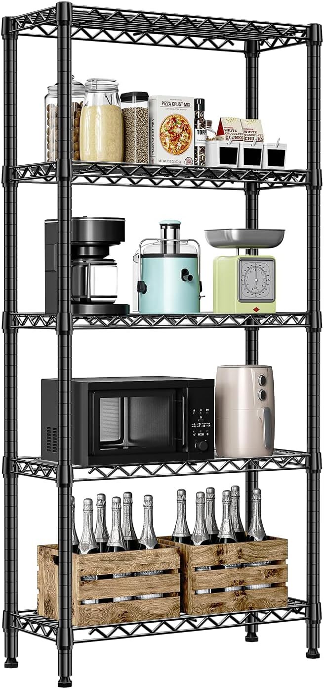 5 Tier Wire Storage Shelf Unit Steel Shelving Black Wire Pantry Shelves 12*28*58