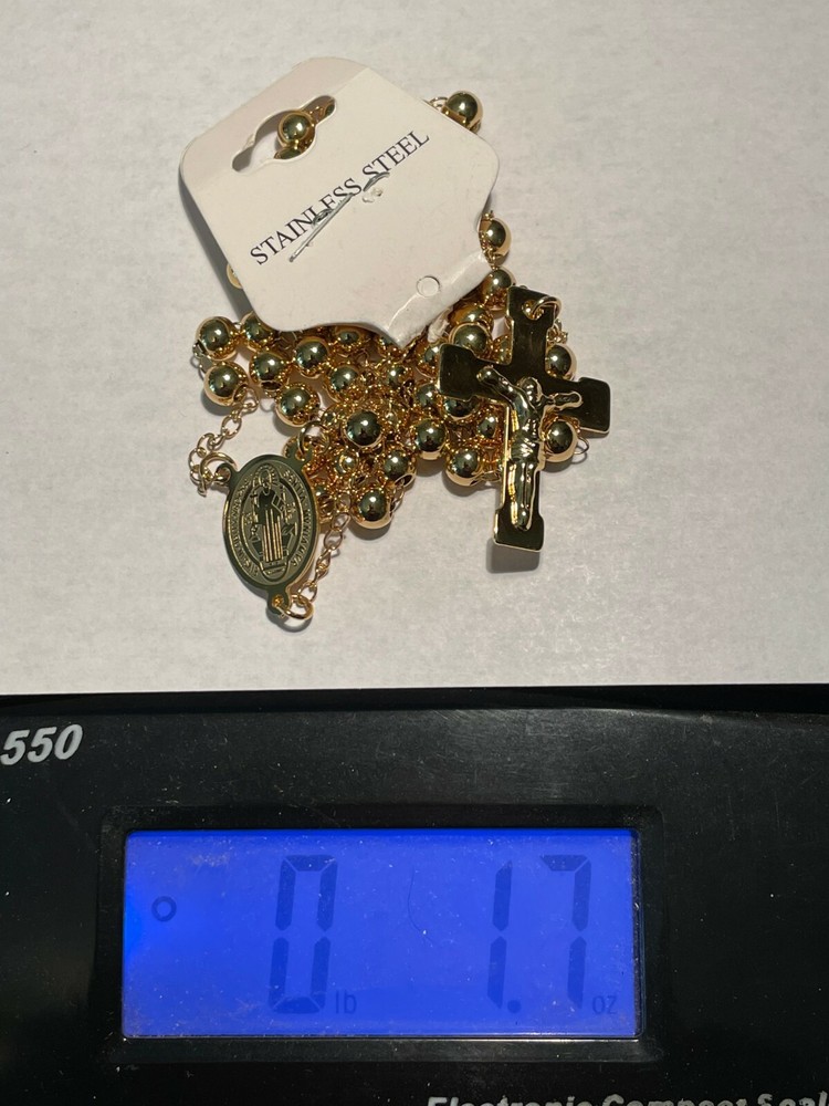 St. Benedict Catholic Rosary Gold Plated Stainless Steel Ball Bearing 5 Decade