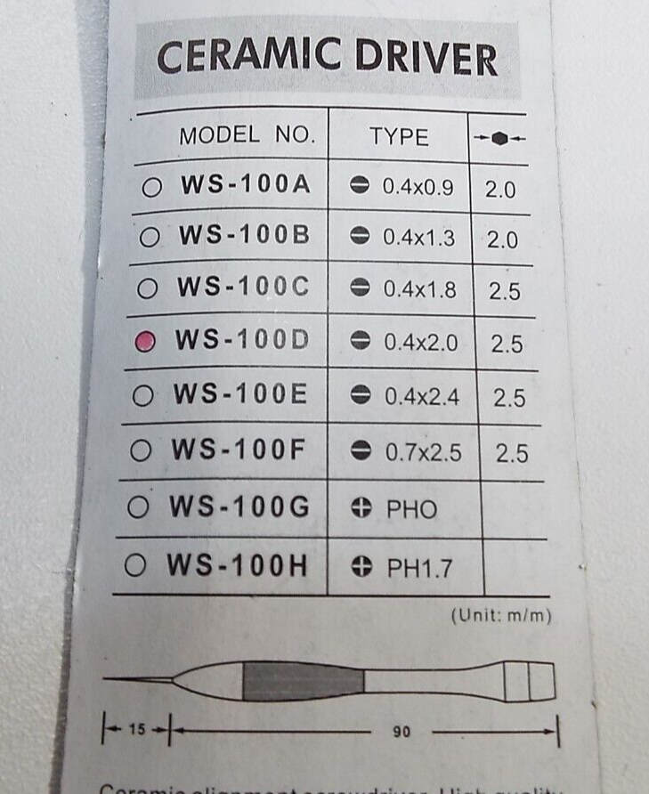 x4 Ceramic Tuning alignment slotted Screw driver Non conductive Non magnetic ESD