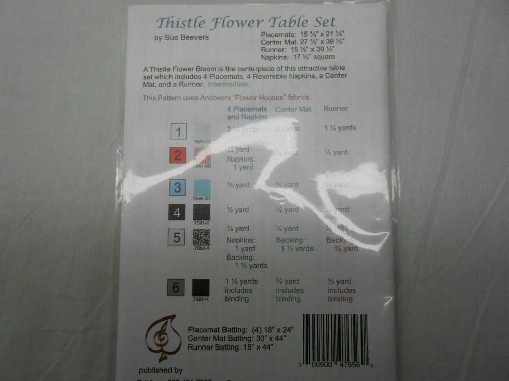 Thistle Flower Table Set Patterns (TRQ152) - Sue Beevers