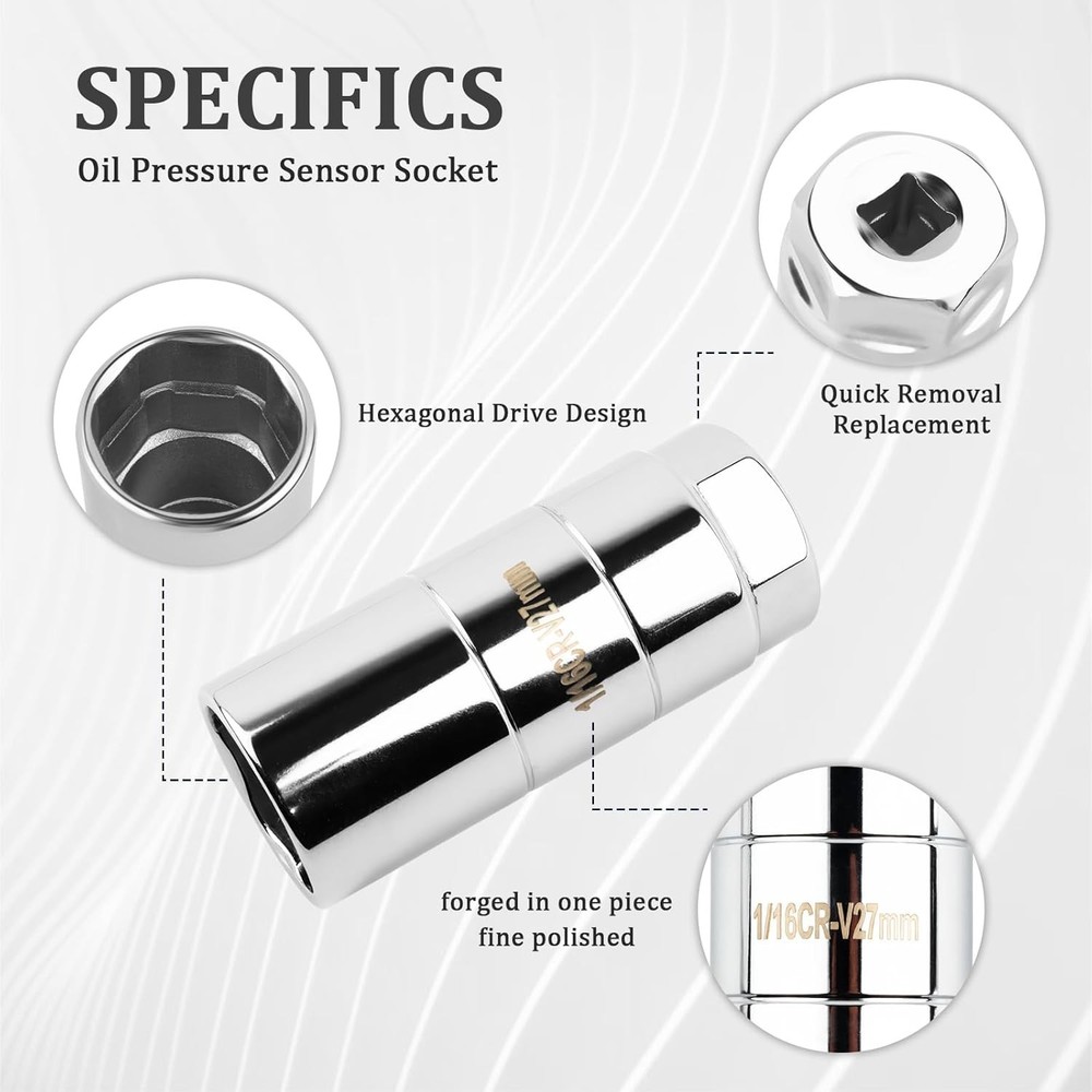 Oil Pressure Sensor Socket, Hexagonal Drive-27mm Socket for Removing Oil -Silver