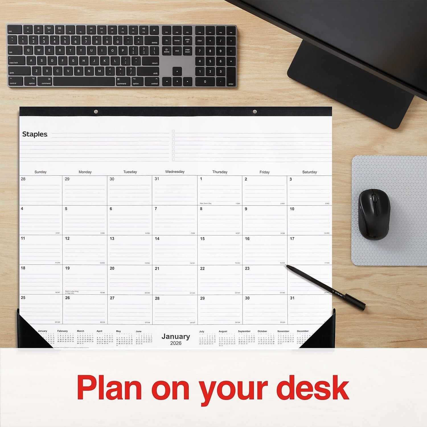 2026 Monthly Desk Pad Calendar 21.75"x17" Large Planner White/Black ST12951-26