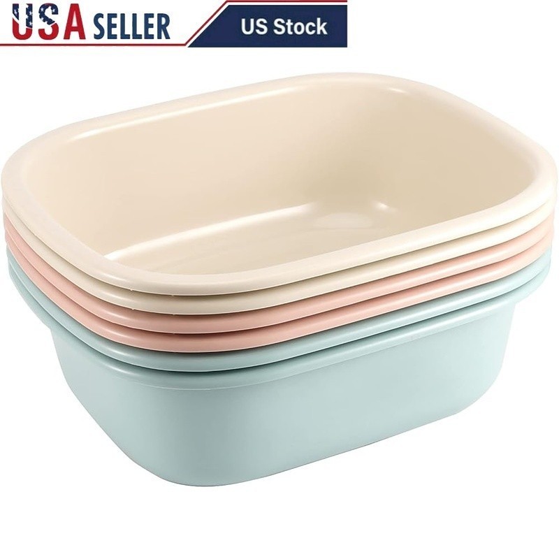 MultiPurpose Plastic Dish Pan Set 6 Packs Rectangular Wash Basin Home Use
