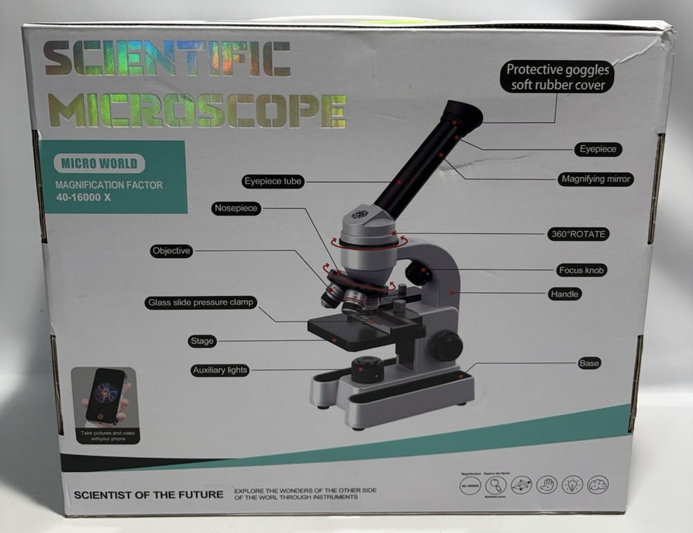 Grampus Scientific Beginner Microscope Kit, Magnification Factor 40-16000 X