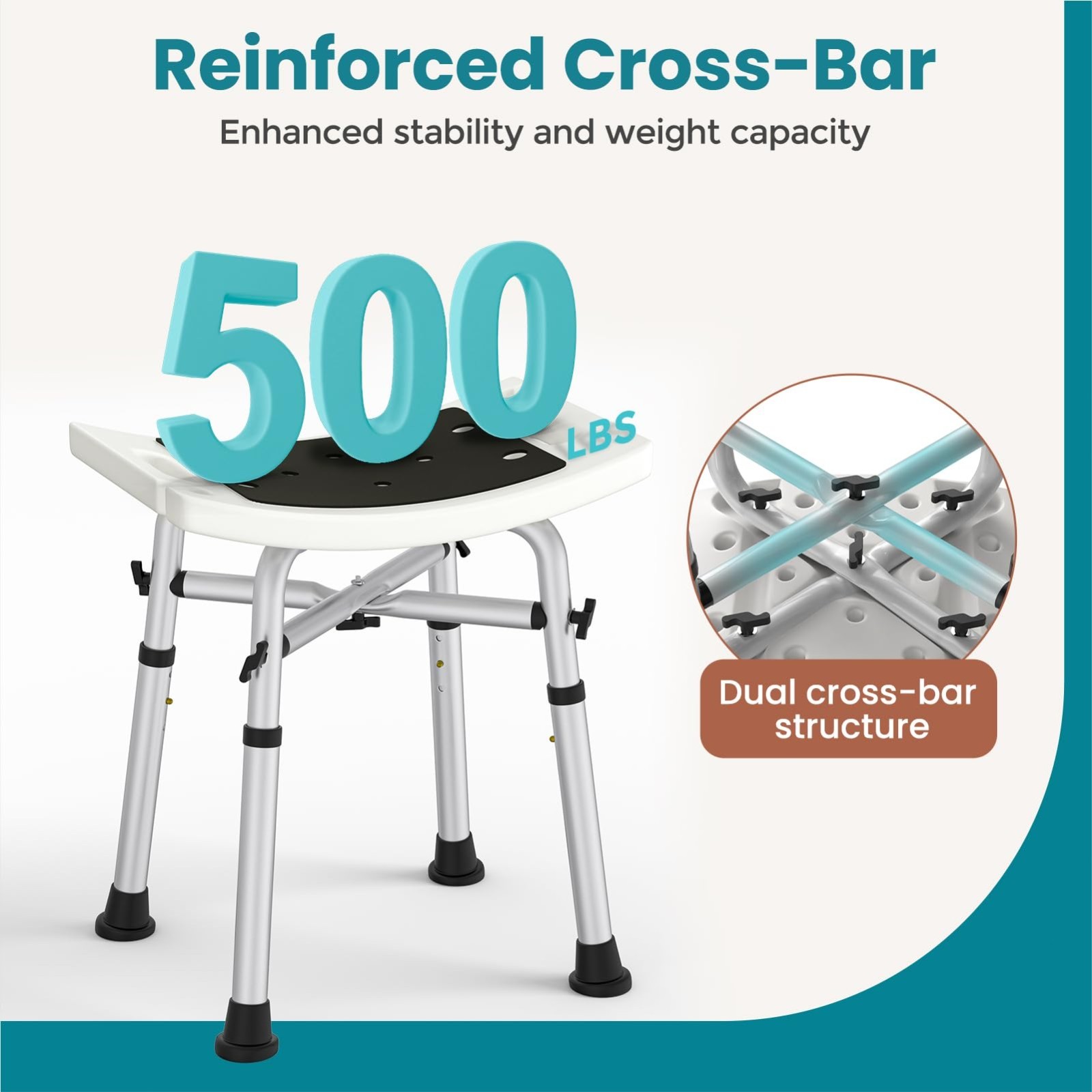 WAYES Adjustable Medical Shower Chair Bath Tub Seat Bench Stool, Max.500 Lbs US