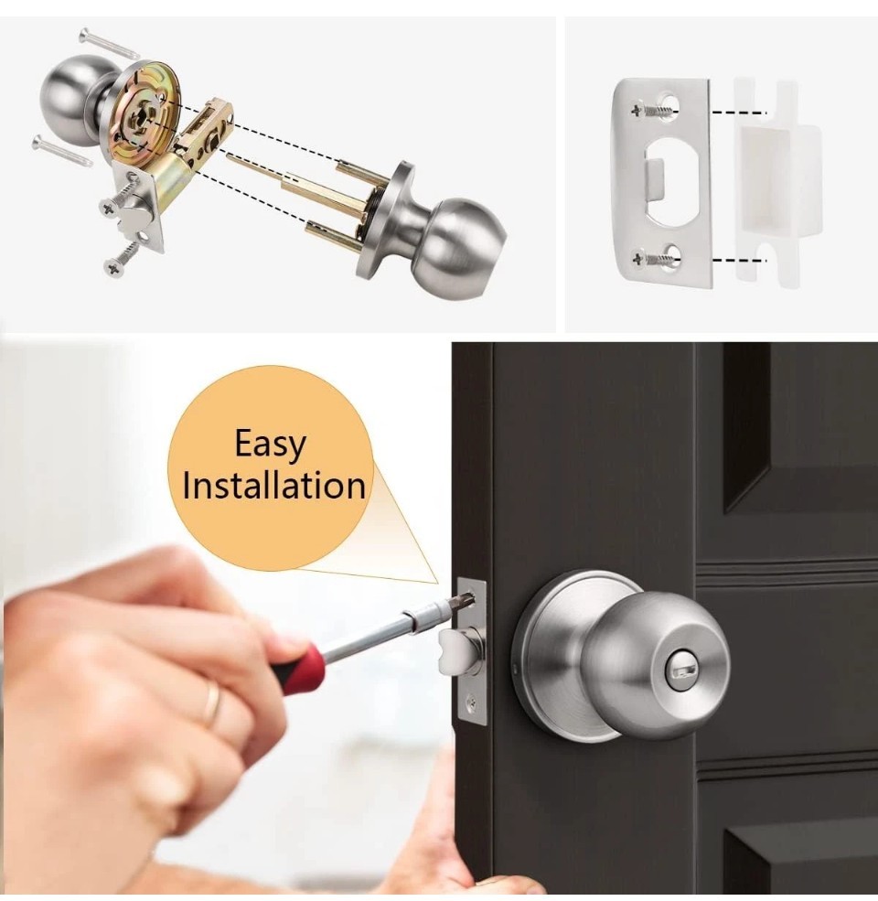 Probrico Privacy Interior Door Knobs Bed and Bath 6 Pack, Brushed Nickel