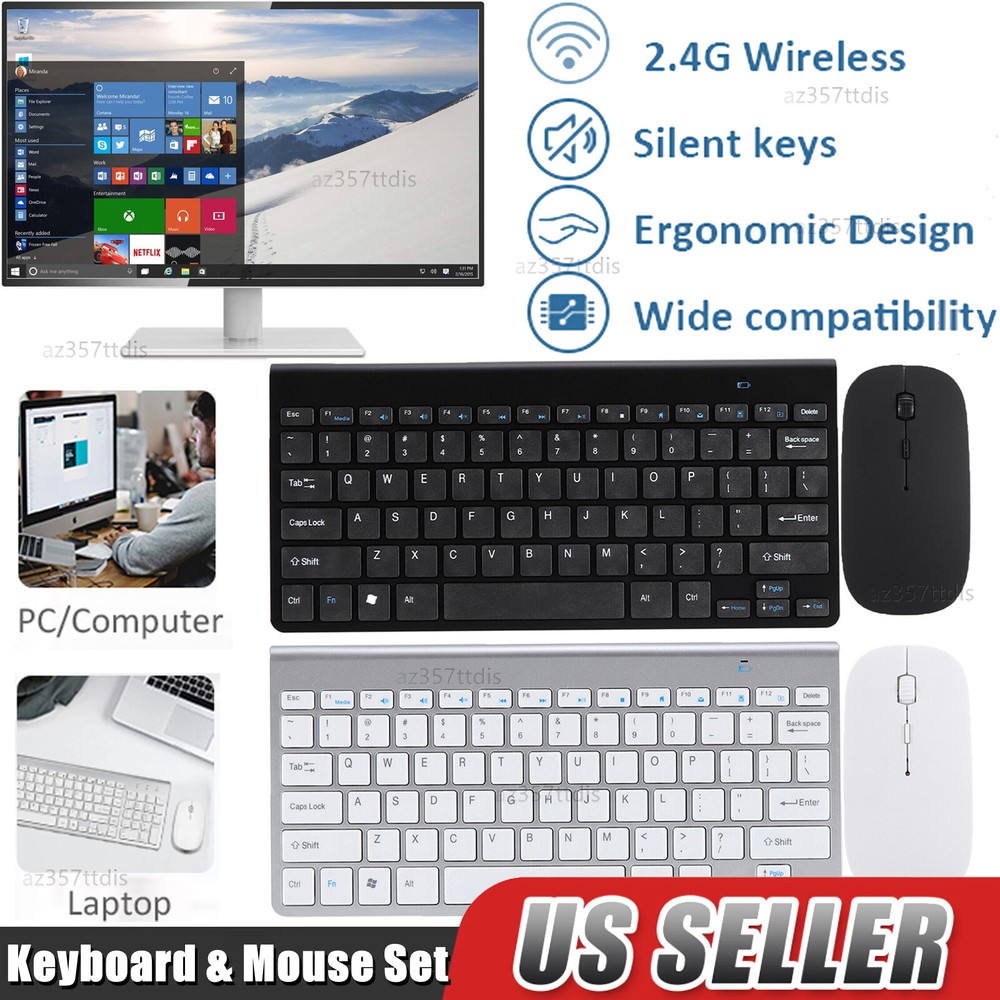 2.4Ghz Slim Mini Wireless Keyboard and Mouse Combo Set For PC Laptop Computer