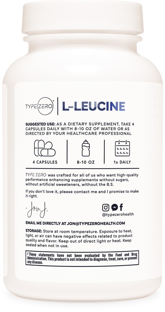 TypeZero L-Leucine Capsules (2000mg per serving) 120 capsules - 30 Servings