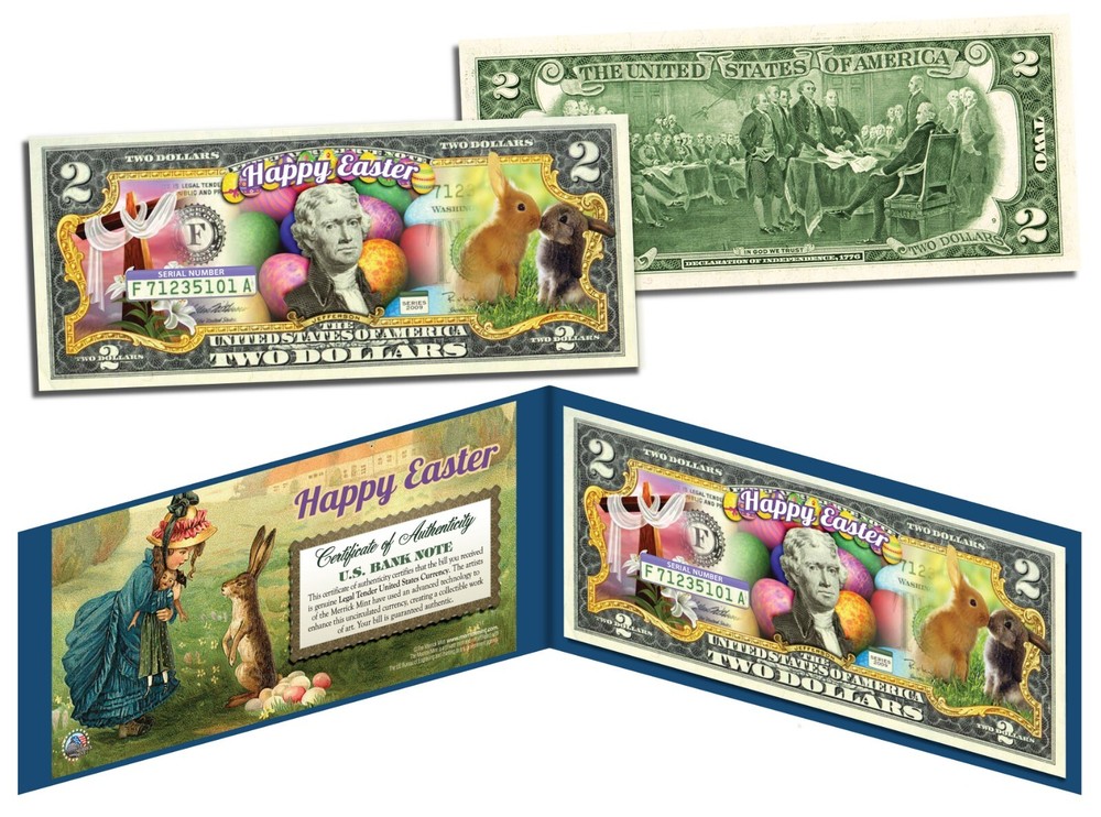 Happy Easter Collectible Authentic $2.00 Bill - Great Gift for Easter Basket