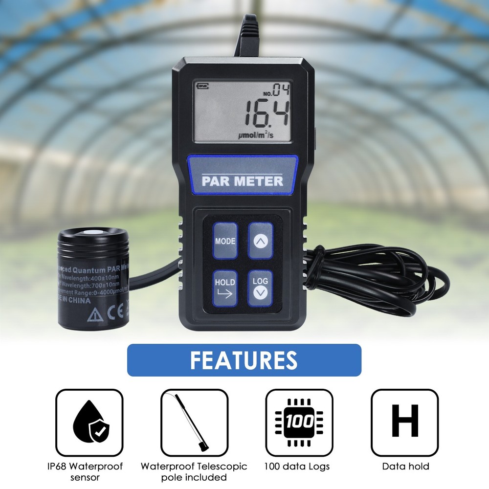 PAR Meter Waterproof IP68 Quantum Sensor PPFD Meter Data Logger for Reef Tank