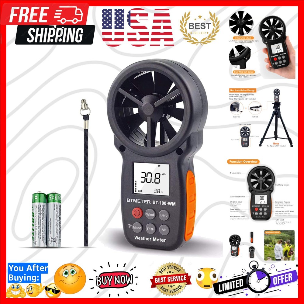 Digital Anemometer Barometer Handheld, for Wind Speed Temperature Wind Chill ...