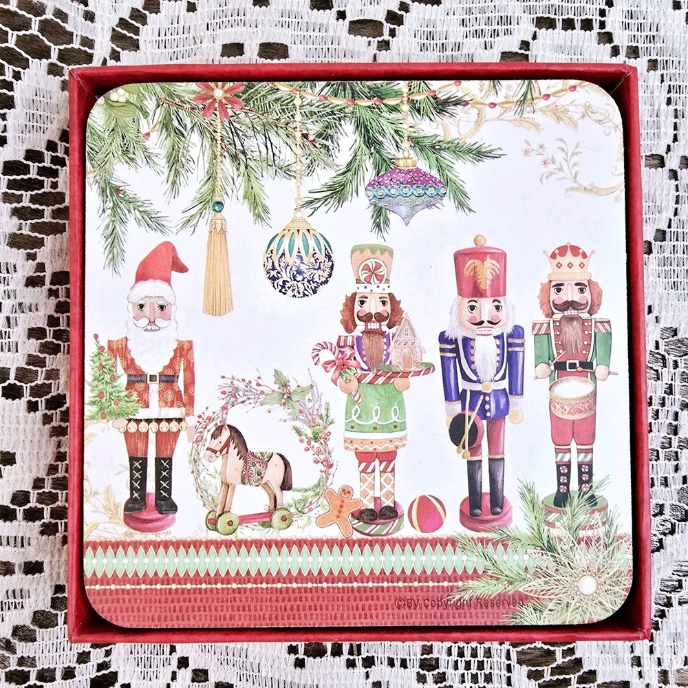 Christmas Nutcracker Coasters 4 Pack Cork Backing 10.5cm