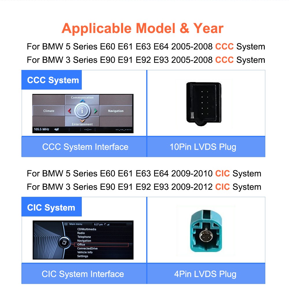 Wireless CarPlay Android Auto Touchscreen For BMW E90 E91 E92 E93 E60 E61 CCC