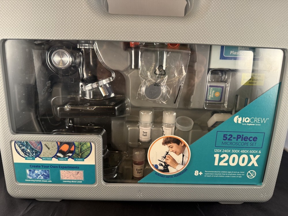 IQ Crew 52-Piece 1200X Microscope Set for Students Stem Lab Kit