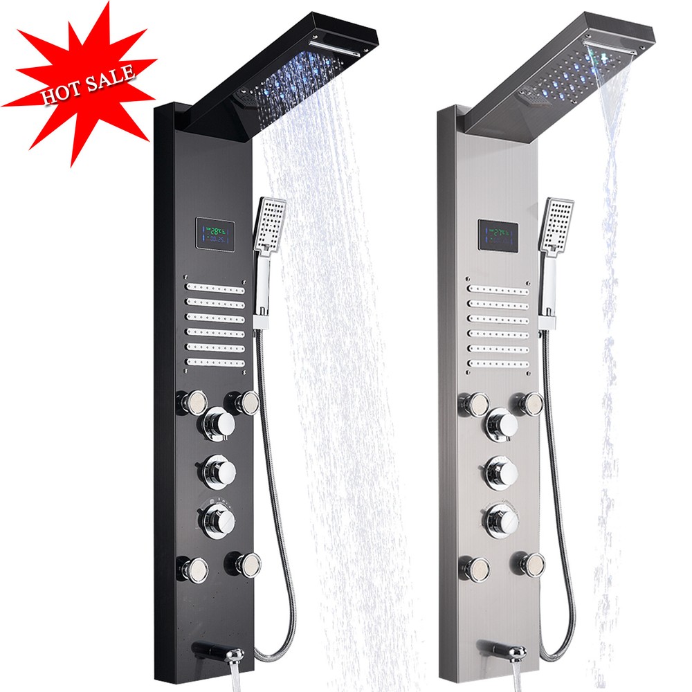LED Shower Panel Tower Waterfall&Rainfall Head Spray Set Massage System Faucet