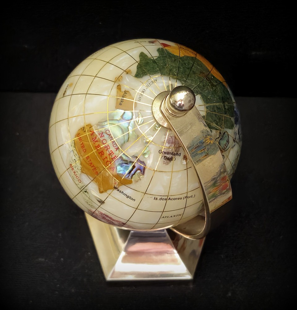 Inlay Gemstone Globe 3" White Opal Ocean