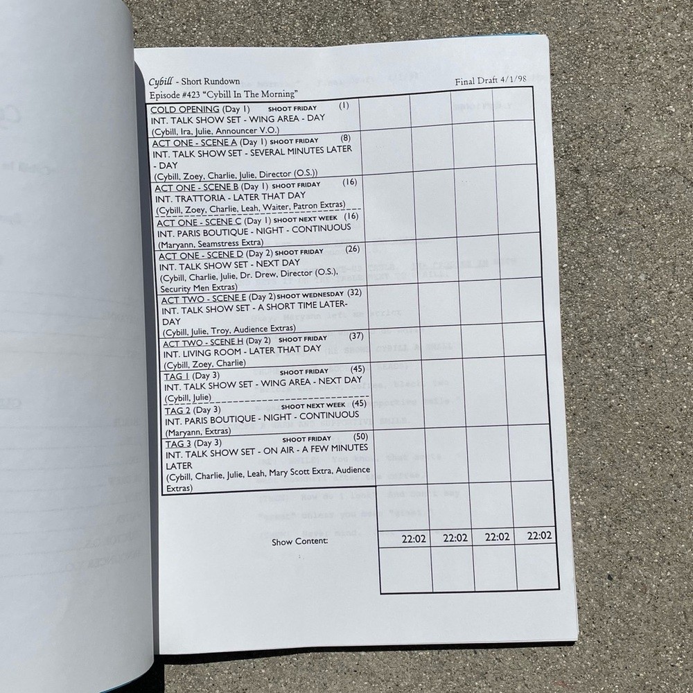 CYBILL 1998 TV Series Production Used Table Draft Script + 1st Revised Draft