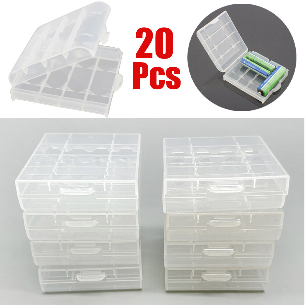 20pc Clear Hard Plastic Case Holder Storage Box For Rechargeable AA AAA Battery