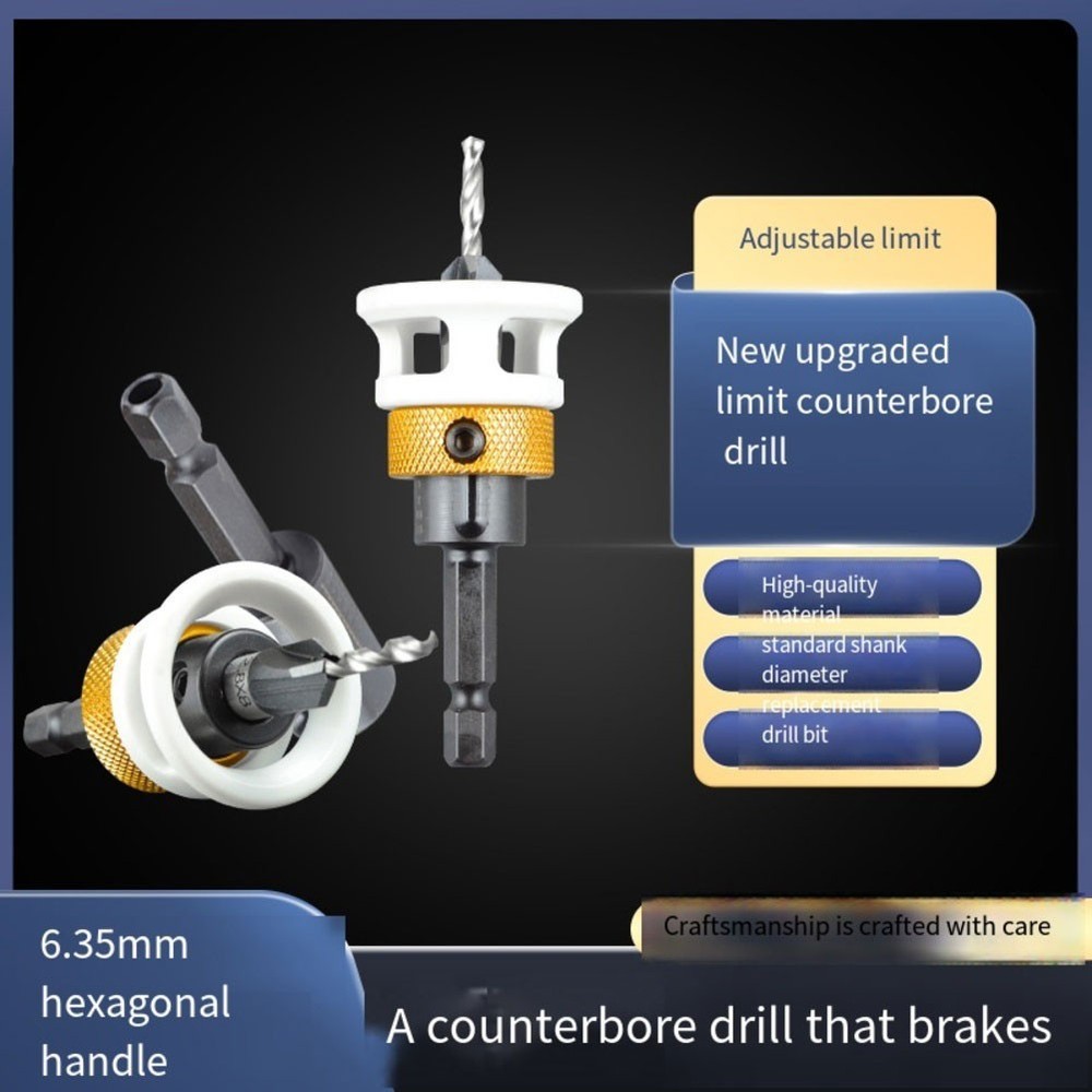 Hex Shank Carbide Countersink Drill Bit Set for Precision Depth Control