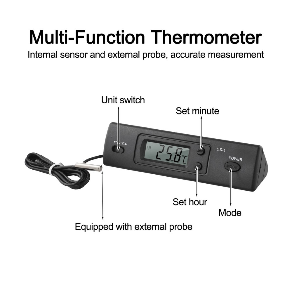 Car Thermometer LCD Screen Digital Clock Multi Function Temperature Display