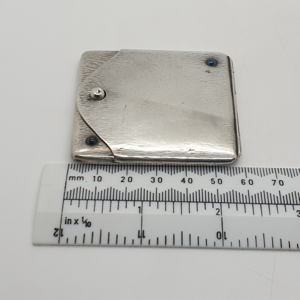 Antique 800 Solid Silver Matchbook Case Blue Stone Accents