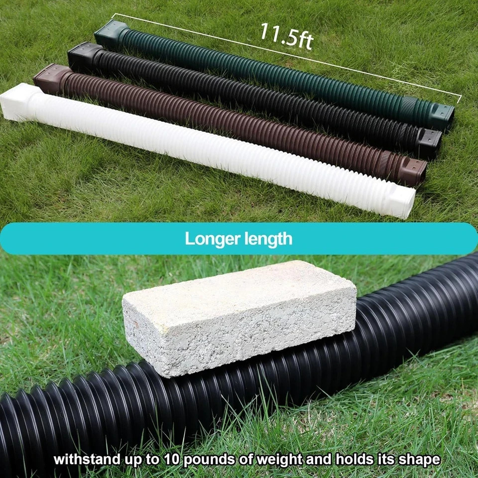 11.5ft Long Gutter Downspout Extensions Flexible, Drain Brown