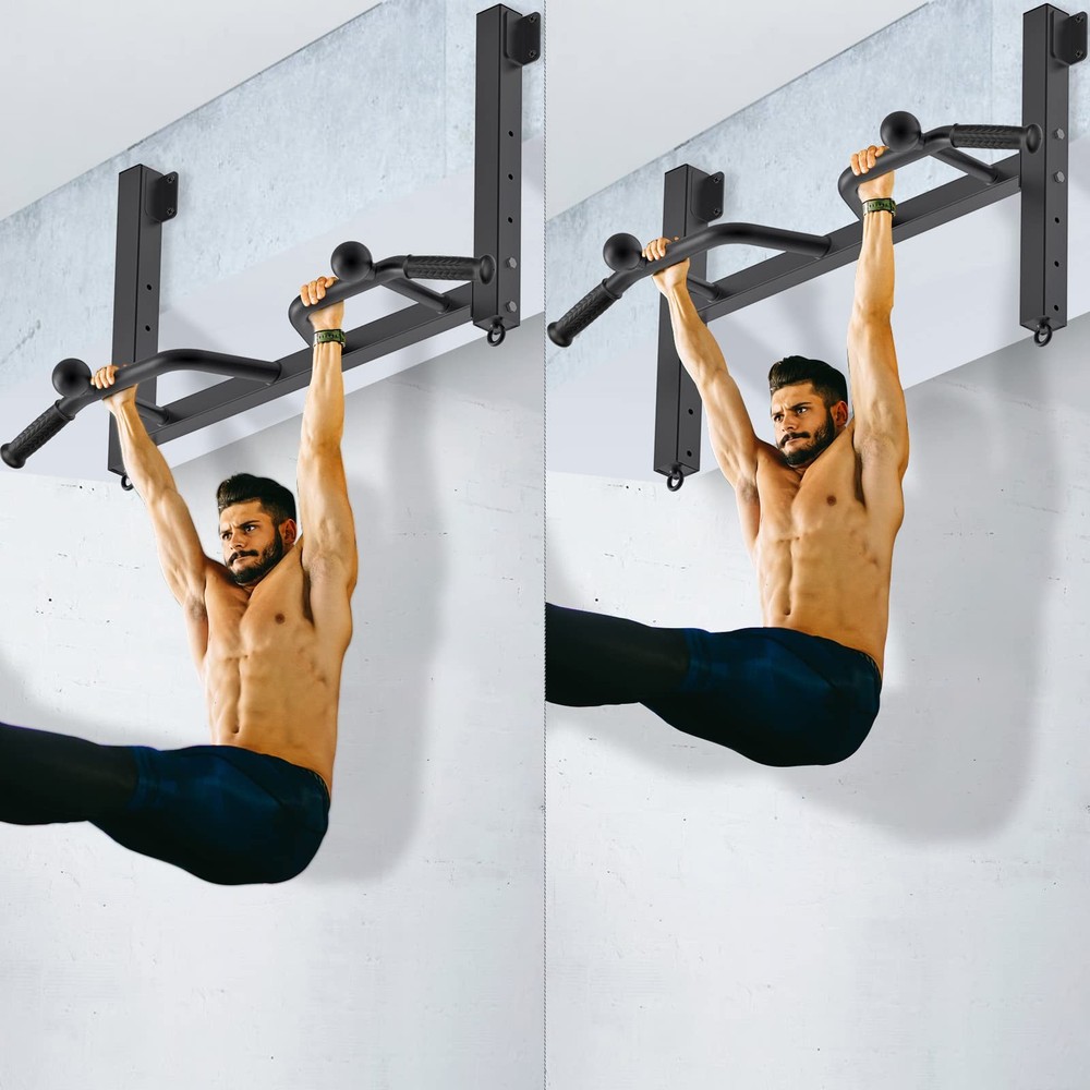 Heavy Duty Joist Mounted Pull Up Bar with Multi-Angle Grip & Accessories