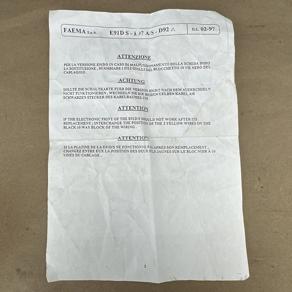 Faema Espresso Machine Control Board E91 Diplomat S - E97 A/S - D92 A - E98P A