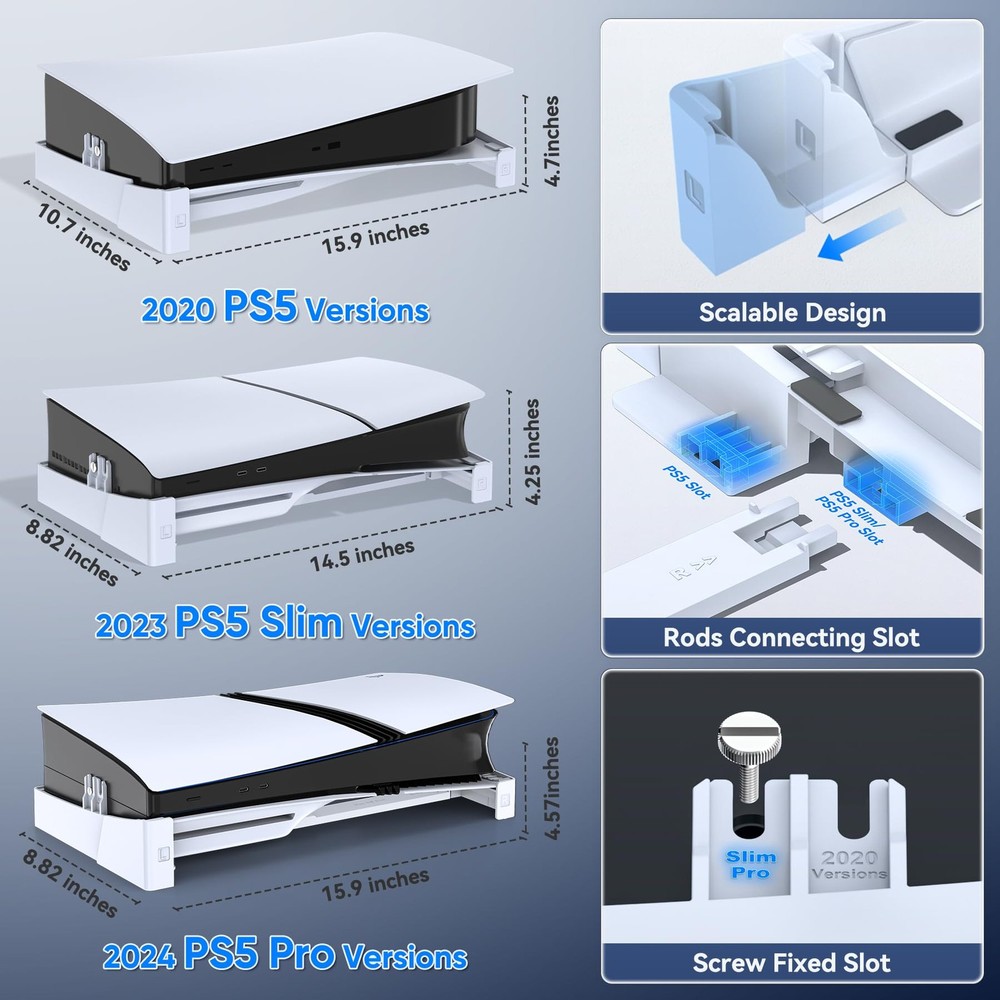 PS5/Slim/Pro Horizontal Stand for Disc & Digital Console, Stable PS5 Accessor...