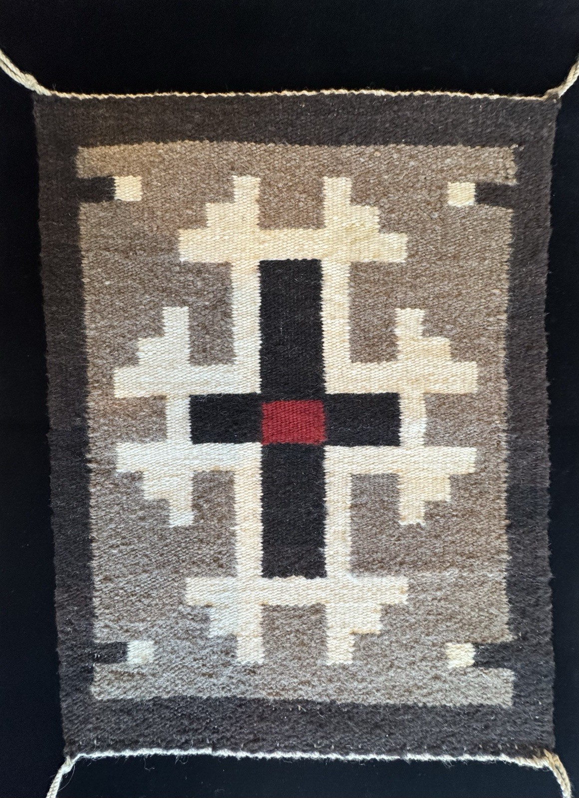 Fine Early Navajo Rug Weaving Two Grey Hills Spider Woman Cross Native American