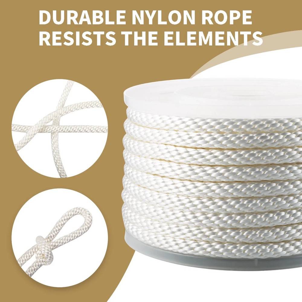 1/2 INCH 100 FT White Nylon Solid Braid Rope-Multipurpose for Flag Poles