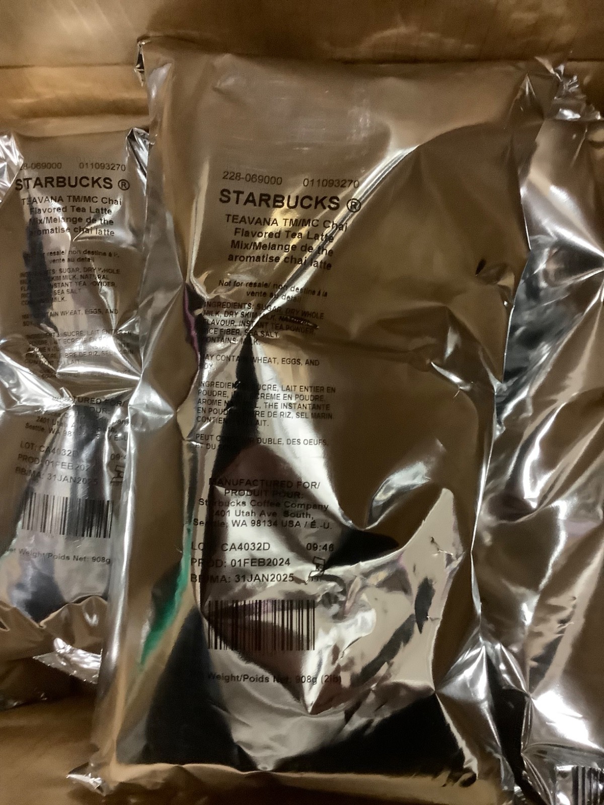 6*Starbucks 12421380 Teavana Chai Tea Latte Mix, Chai, 2 Lb Bag 12lb total read