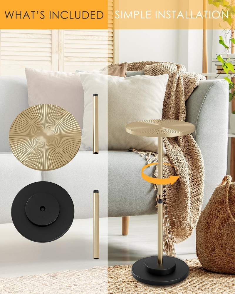 Round Side Table Small Drink Table Small Spaces Modern Accent End Table W/ Metal