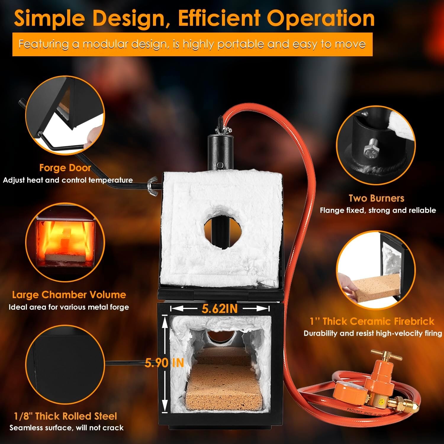 Gas Propane Forge Furnace with Dual Burners 2-Door Blacksmith Knife Tool Farrier