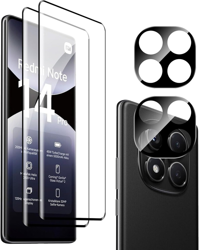 2X 3D Tempered Glass (Screen+Camera) For Xiaomi Redmi Note 14 Pro 5G Screen Protector